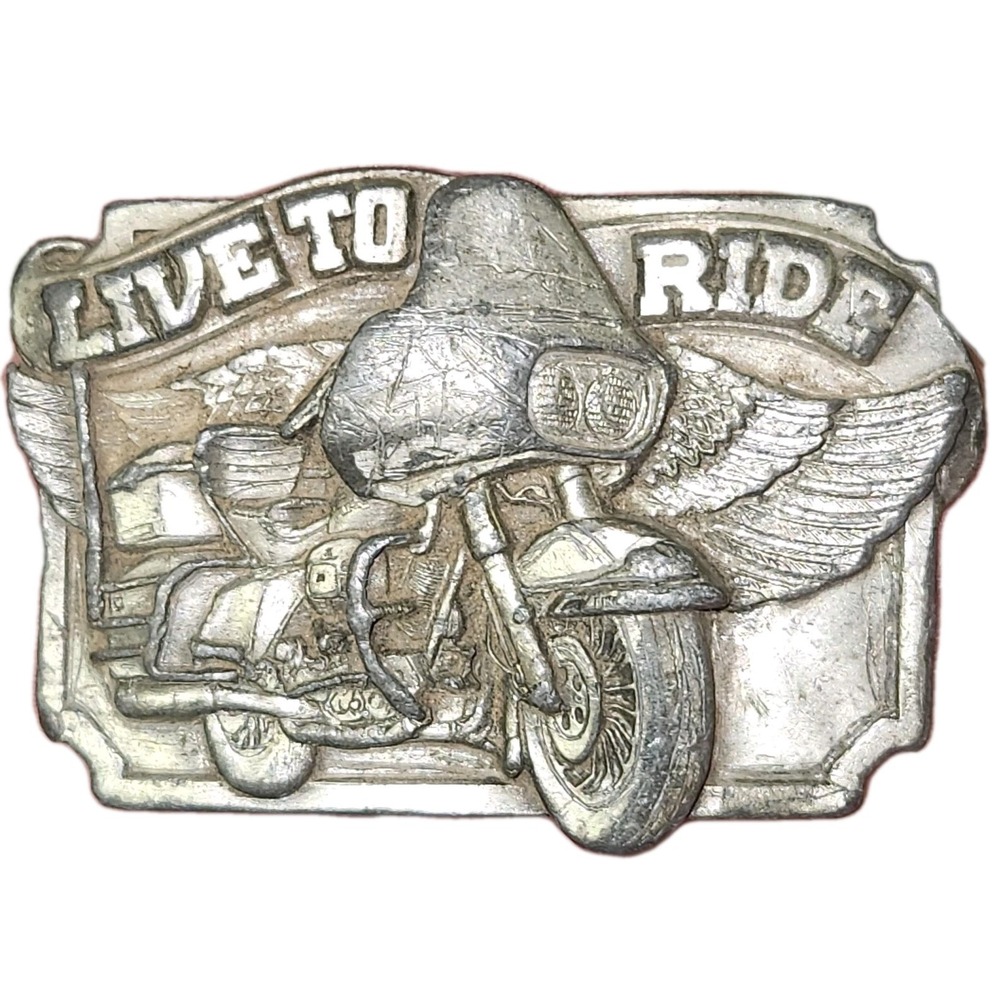 Vintage Siskiyou Belt Buckle Mens Pewter Live To Ride Motorcycle Wings 1983